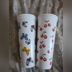 Target Room Essentials Cherry & Butterfly Stainless Stell Tumbler 22oz NEW Set